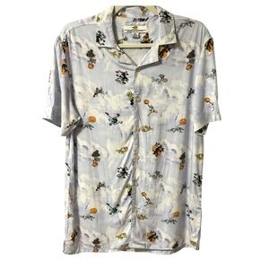 Space Jam Button Up Short Sleeve Shirt 25th Anniversary Mens Small Blue Retro